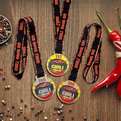 3 قطع من ميداليات الكأس لطهي الفلفل الحار مع شرائط الرقبة، ميداليات الفائز بالمركز الأول والثاني والثالث لحفل توزيع الجوائز in Kuwait