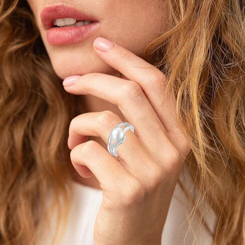 Women's Pearl Ring 925 Sterling Silver Cubic Zirconia Ring with 8mm Natural Freshwater Pearl Statement Ring for Women in Saudi Arabia
