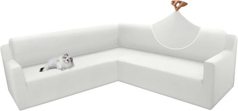 Arfntevss Sectional Couch Covers L Shape Super Stretch Corner Sofa Covers Non Slip Universal U Shaped Sofa Slipcovers Water Repellent Living Room Sectional Protector for Dogs Pets Cats (White, Large) in Saudi Arabia