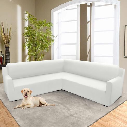 Arfntevss Sectional Couch Covers L Shape Super Stretch Corner Sofa Covers Non Slip Universal U Shaped Sofa Slipcovers Water Repellent Living Room Sectional Protector for Dogs Pets Cats (White, Large) in Saudi Arabia