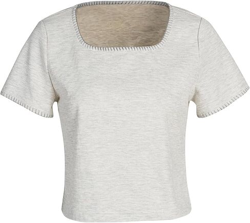 Women's Square Neck Short Sleeve Top Summer Loose Fit T Shirt Tunic Tops in Saudi Arabia