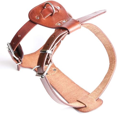 Leather Dog Harness No Pull Design Genuine Leather Durable Strong Pet Harness with Adjustable Straps Easy Control Pet Vest (M) in Saudi Arabia