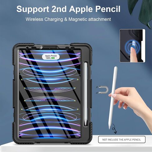 Case for iPad Pro 11 inch 2022/2021: Military Grade Shockproof Protective Cover with Screen Protector for iPad Pro 11 4th Gen 2022 / 3rd Gen 2021 + Pencil Holder + Stand + Strap- Black in Saudi Arabia