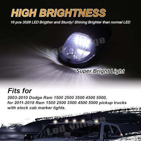 5 قطع مدخنة عدسة العنبر 16 المصابيح التخليص سقف الكابينة تشغيل مصابيح الجمعية مجموعة الأسلاك يناسب دودج رام 1500 2500 3500 4500 5500 2003-2018 شاحنات بيك اب 12 فولت تيار مستمر in Kuwait