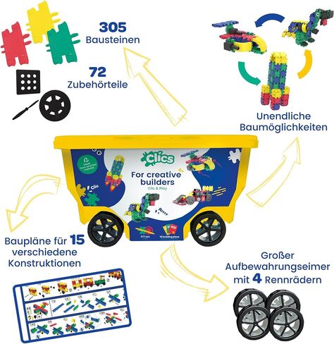 Clics construction toys, Glitter Bucket, 133 building blocks, 42 accessories and stickers,educational kids toys,STEM toys for 3 year old boys & girls and older, DURABLE TOYS made from RECYCLED PLASTIC in Saudi Arabia