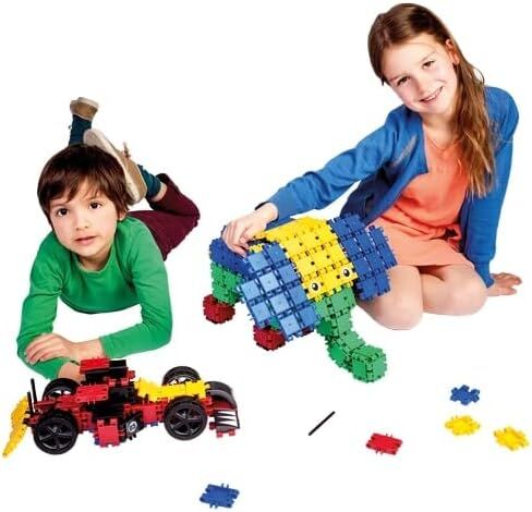 Clics construction toys, Glitter Bucket, 133 building blocks, 42 accessories and stickers,educational kids toys,STEM toys for 3 year old boys & girls and older, DURABLE TOYS made from RECYCLED PLASTIC in Saudi Arabia