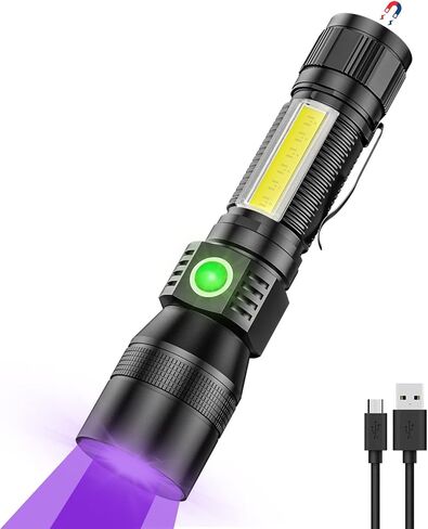 Banral Black Light UV Flashlight, 1200 High Lumens Magnetic Rechargeable Flashlight, Blacklight Tactical Flashlights 7 Modes LED Torch Light for Pets Urine and Stains, Bed Bugs and Scorpions in Kuwait