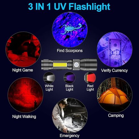 Banral Black Light UV Flashlight, 1200 High Lumens Magnetic Rechargeable Flashlight, Blacklight Tactical Flashlights 7 Modes LED Torch Light for Pets Urine and Stains, Bed Bugs and Scorpions in Kuwait