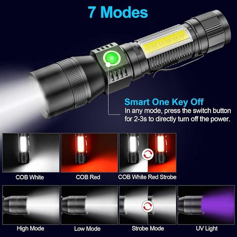 Banral Black Light UV Flashlight, 1200 High Lumens Magnetic Rechargeable Flashlight, Blacklight Tactical Flashlights 7 Modes LED Torch Light for Pets Urine and Stains, Bed Bugs and Scorpions in Kuwait