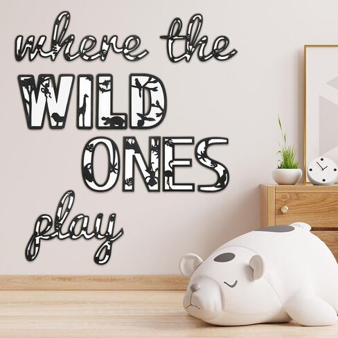 Where the Wild Ones Play Nursery Sign Wooden Playroom Wall Decor Playroom Sign Decoration Word Play Sign for Playroom Kids and Baby Wall Plaques for Boys Girls (Artistic Style, 23 Inch) in Saudi Arabia
