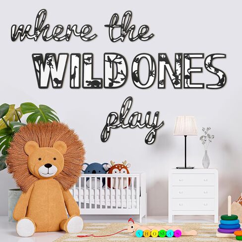 Where the Wild Ones Play Nursery Sign Wooden Playroom Wall Decor Playroom Sign Decoration Word Play Sign for Playroom Kids and Baby Wall Plaques for Boys Girls (Artistic Style, 23 Inch) in Saudi Arabia