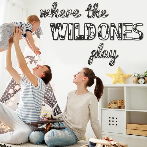 Where the Wild Ones Play Nursery Sign Wooden Playroom Wall Decor Playroom Sign Decoration Word Play Sign for Playroom Kids and Baby Wall Plaques for Boys Girls (Artistic Style, 23 Inch) in Saudi Arabia