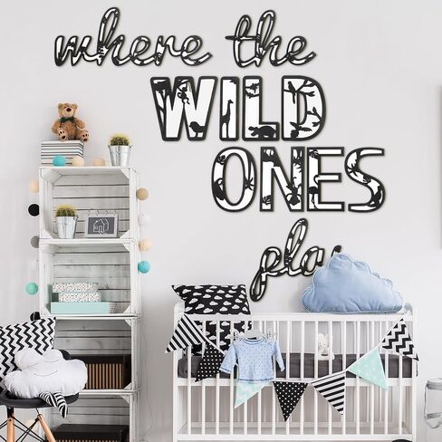 Where the Wild Ones Play Nursery Sign Wooden Playroom Wall Decor Playroom Sign Decoration Word Play Sign for Playroom Kids and Baby Wall Plaques for Boys Girls (Artistic Style, 23 Inch) in Saudi Arabia