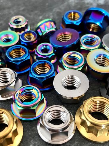 RISON Titanium Nut Titanium Flange Full Metal Lock nut M6 Titanium Sprocket Nut Rainbow 6AL4V Titanium Flange Lock Nut Pack of 5 in Saudi Arabia