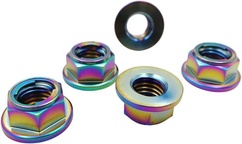 RISON Titanium Nut Titanium Flange Full Metal Lock nut M6 Titanium Sprocket Nut Rainbow 6AL4V Titanium Flange Lock Nut Pack of 5 in Saudi Arabia