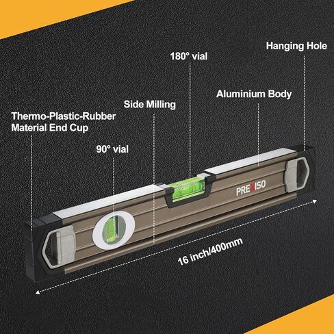 PREXISO 16IN مستوى الروح، مستوى الطوربيد النهائي من مادة TPR، مقاوم للصدمات، هيكل من سبائك الألومنيوم، مع شريط قياس إضافي، مثالي للديكور، والمفروشات المنزلية، والبناء in Kuwait