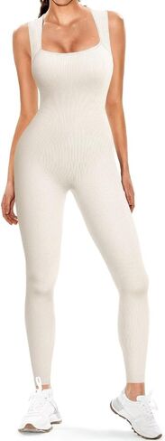 Vertvie Jumpsuits for Women Strappy Square Neck Ribbed Sleeveless One Piece Rompers Onesie Bodycon Workout Yoga Unitard in Saudi Arabia