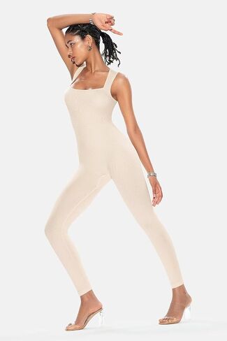 Vertvie Jumpsuits for Women Strappy Square Neck Ribbed Sleeveless One Piece Rompers Onesie Bodycon Workout Yoga Unitard in Saudi Arabia