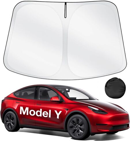 Tesla Model Y Windshield Sunshade Folding Front Window Sun Shade Cover Heat Protection Visor, for Tesla Model Y 2016~2024, Upgrade Tesla Model Y Accessories 2024 in Kuwait