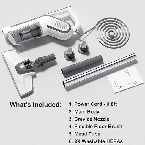 مكنسة كهربائية بعصا سلكية، مكنسة كهربائية صغيرة للمسكن بسلك، محرك قوي 650 وات 18000 باسكال، مكنسة كهربائية محمولة بسلك متعدد الاستخدامات لشعر الحيوانات الأليفة ذو الأرضية الصلبة، أبيض in Kuwait
