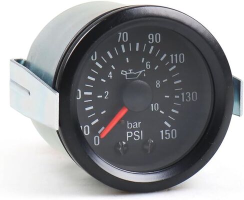 Dyno Racing 2" 52mm Mechanical Oil Press Gauge 0-10 Bar/0-150PSI Oil Pressure 12V Press Gauge Yellow Light Car Meter NPT1/8 in Kuwait