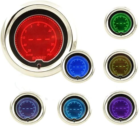 شاشة LED سوداء بـ 7 ألوان 30 رطل لكل بوصة مربعة Turbo Boost/مجموعة قياس الفراغ لشاحنة السيارة | 7 ألوان LED قابلة للتعديل | مخرج تناظري رقمي مزدوج | 2-1/16 بوصة 52 ملم in Saudi Arabia