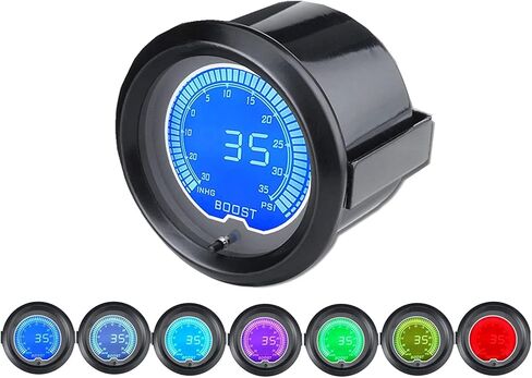 شاشة LED سوداء بـ 7 ألوان 30 رطل لكل بوصة مربعة Turbo Boost/مجموعة قياس الفراغ لشاحنة السيارة | 7 ألوان LED قابلة للتعديل | مخرج تناظري رقمي مزدوج | 2-1/16 بوصة 52 ملم in Saudi Arabia