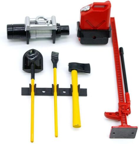 6 قطع RC ملحقات الديكور البلاستيكية مجموعة أدوات لـ 1/10 مقياس RC Rock Crawler 4WD D90 D110 SCX10 Wraith Gas Can Winch Jack Shovel Ax Pry Bar in Kuwait