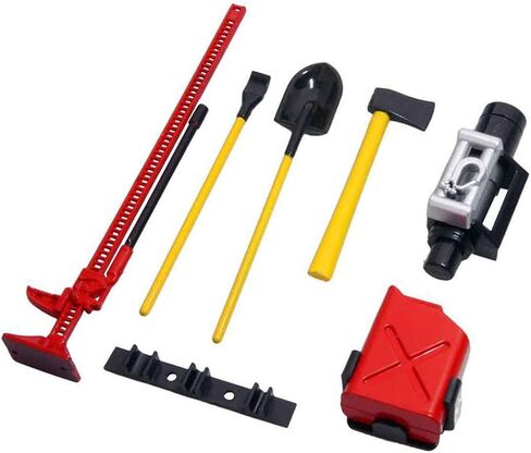 6 قطع RC ملحقات الديكور البلاستيكية مجموعة أدوات لـ 1/10 مقياس RC Rock Crawler 4WD D90 D110 SCX10 Wraith Gas Can Winch Jack Shovel Ax Pry Bar in Kuwait