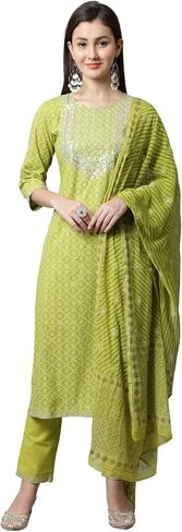 Rajnandini Women's Pure Jaipur Printed Cotton Jaipuri Printed Kurta Set With Dupatta (JOPLVL281-P_Mehndi Green) in Saudi Arabia