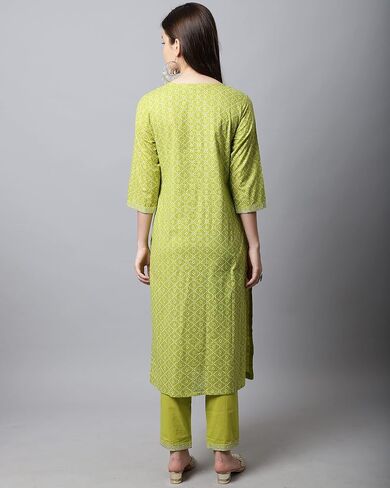 Rajnandini Women's Pure Jaipur Printed Cotton Jaipuri Printed Kurta Set With Dupatta (JOPLVL281-P_Mehndi Green) in Saudi Arabia