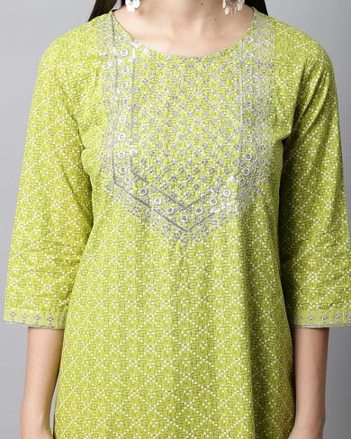 Rajnandini Women's Pure Jaipur Printed Cotton Jaipuri Printed Kurta Set With Dupatta (JOPLVL281-P_Mehndi Green) in Saudi Arabia