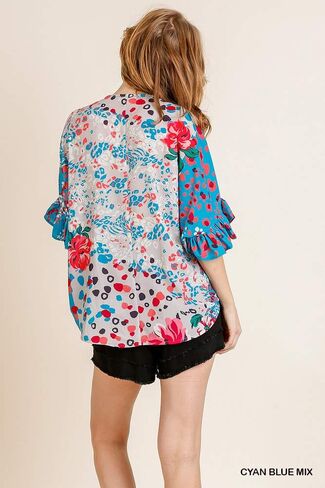 Umgee Women's Floral Animal Mixed Print Crossbody Top in Saudi Arabia
