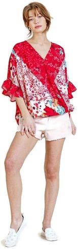 Umgee Women's Floral Animal Mixed Print Crossbody Top in Saudi Arabia