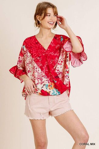 Umgee Women's Floral Animal Mixed Print Crossbody Top in Saudi Arabia