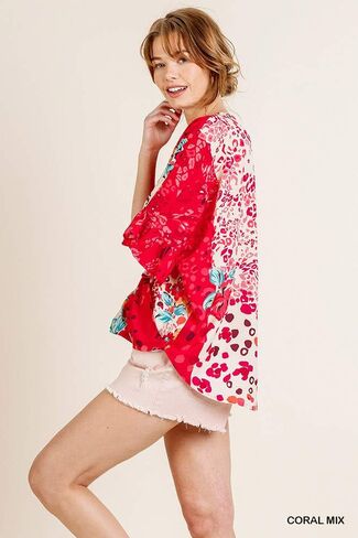 Umgee Women's Floral Animal Mixed Print Crossbody Top in Saudi Arabia