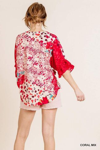 Umgee Women's Floral Animal Mixed Print Crossbody Top in Saudi Arabia