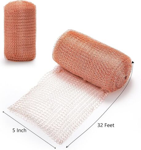 Lawei 5 inch x 32Ft Copper Mesh Roll, 100% Pure Copper Knitted Wire Mesh, Rustproof Copper Mesh Roll for Rodent, Double Layer Copper Mesh Fabric Wool Hole Filler for Garden House, Ideal for Distilling in Saudi Arabia