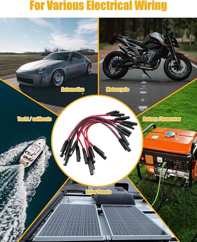 10 حزم 12 بوصة 12 مقياس 2 دبوس قطع سريع لتسخير الأسلاك المستقطبة، كابل رصاصة موصل SAE عالي التحمل للدراجات النارية والقوارب والجرار - أحمر وأسود in Saudi Arabia