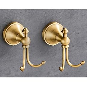 Vintage Style Wall Mounted Towel Hooks Antique Brass Bathroom Robe Coat Hanger with Brushed Double Hooks (Horn Hook) in Saudi Arabia