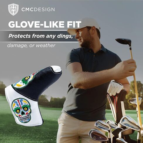 CMC Design Custom Sugar Skull with Web Embroidered Golf Blade Head Cover - Beautiful Design Elements Include Applique and Embossing - Great Fit for Any Club as Golf Head Covers or as Iron Headcovers in Saudi Arabia