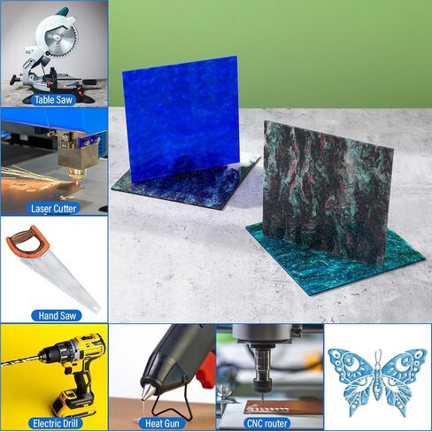 Suzile 30 PCS Blue Pearlescent Ripple Cast Acrylic Sheets 1/8 "لقطع الليزر ، 3 مم ، 6" x6 "Glitter Sparkly Dovly Planels Blue Series (15 لونًا) لتصميم فن التصميم الفني DIY DIC Craft Decor in Kuwait