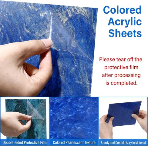 Suzile 30 PCS Blue Pearlescent Ripple Cast Acrylic Sheets 1/8 "لقطع الليزر ، 3 مم ، 6" x6 "Glitter Sparkly Dovly Planels Blue Series (15 لونًا) لتصميم فن التصميم الفني DIY DIC Craft Decor in Kuwait
