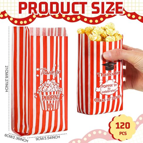 120 PCS Class of 2025 شكرًا على ظهورها للاحتفال بأكياس التخرج من الفشار ، تفضل Popcorn Treat Snack Goodie Paper Bags 1 Oz Pop Corn in Saudi Arabia