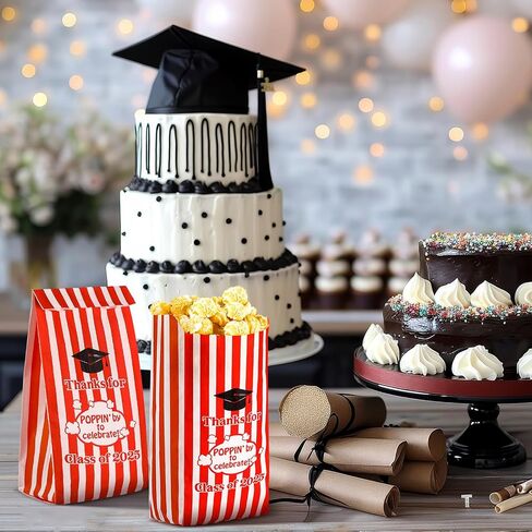 120 PCS Class of 2025 شكرًا على ظهورها للاحتفال بأكياس التخرج من الفشار ، تفضل Popcorn Treat Snack Goodie Paper Bags 1 Oz Pop Corn in Saudi Arabia