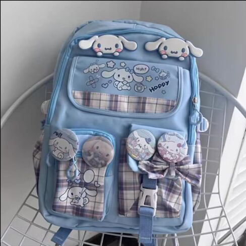 Kawaii Backpack with 18Pcs Accessories Anime Cartoon Anti-Theft Travel Aesthetic New Semester Gifts Bag with Cute Pins in Saudi Arabia