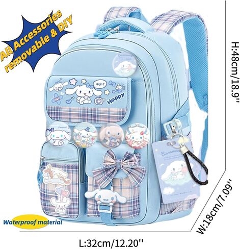 Kawaii Backpack with 18Pcs Accessories Anime Cartoon Anti-Theft Travel Aesthetic New Semester Gifts Bag with Cute Pins in Saudi Arabia