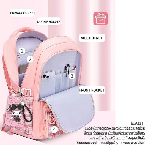 حقيبة الظهر Kawaii مع إكسسوارات 18pcs الرسوم المتحركة الرسوم المتحركة المضادة للسرقة سفر حقيبة الفصل الدراسي الجديد مع دبابيس لطيفة in Kuwait