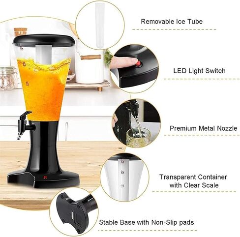 Beer Drinks Dispenser Beer Dispenser 3-Liter Beer Tower Beverage Dispenser with Detachable LED Lights, Party Ice Tube, Home Bar, Home Party Beverage Dispenser Home Bar Cask Ale Dispenser in Saudi Arabia