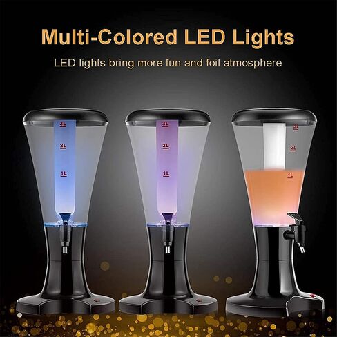 Beer Drinks Dispenser Beer Dispenser 3-Liter Beer Tower Beverage Dispenser with Detachable LED Lights, Party Ice Tube, Home Bar, Home Party Beverage Dispenser Home Bar Cask Ale Dispenser in Saudi Arabia
